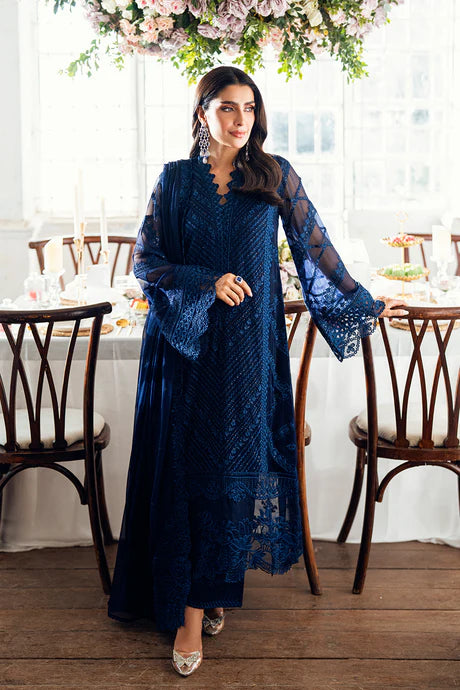 Azure - Imperial Midnight Three Piece Embroided Chiffon Suit